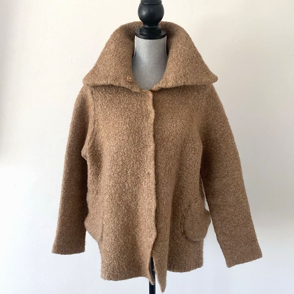 Lands End Wool Alpaca Blend Chunky Textured Knit Coat Jacket Boho Cottagecore
